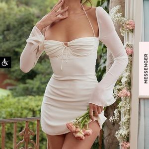 **SOLD** HOUSE OF CB Babydoll Ivory Chiffon Halter Mini Dress